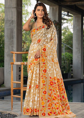 Beige Cotton Saree With Blouse Piece - Indian Silk House Agencies