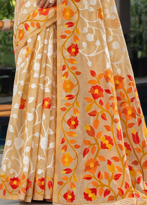 Beige Cotton Saree With Blouse Piece - Indian Silk House Agencies