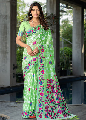 Green Cotton Saree With Blouse Piece - Indian Silk House Agencies