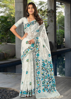 White Cotton Saree With Blouse Piece - Indian Silk House Agencies
