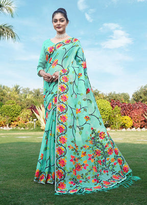 Blue Tant Cotton Saree With Blouse Piece