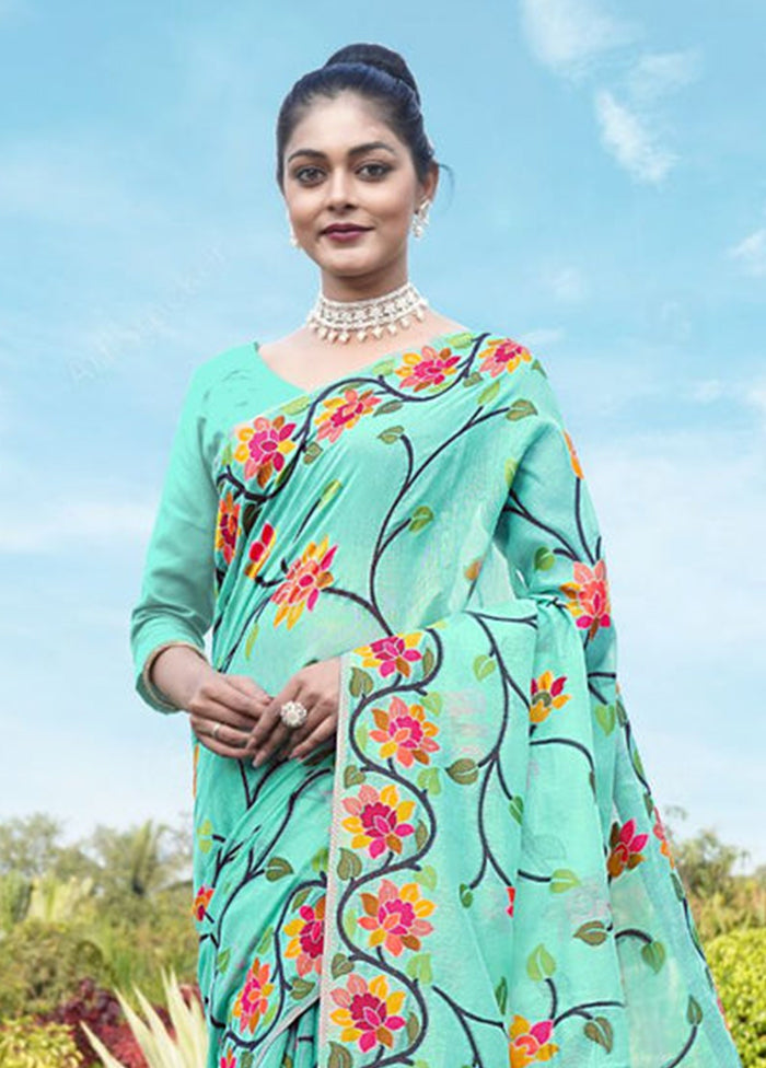 Blue Tant Cotton Saree With Blouse Piece