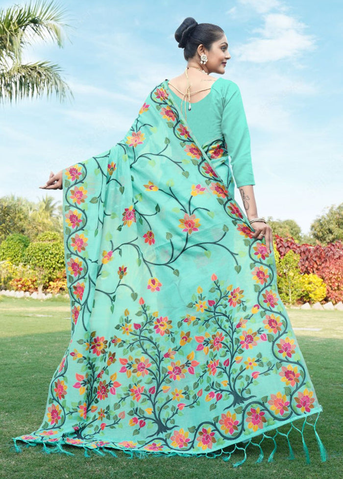 Blue Tant Cotton Saree With Blouse Piece