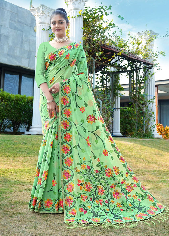 Green Tant Cotton Saree With Blouse Piece