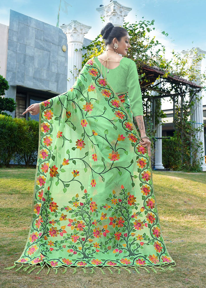 Green Tant Cotton Saree With Blouse Piece
