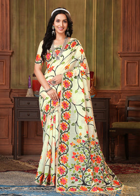 Off White Tant Cotton Saree With Blouse Piece