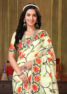 Off White Tant Cotton Saree With Blouse Piece