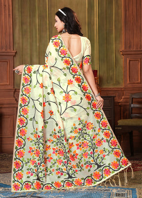 Off White Tant Cotton Saree With Blouse Piece