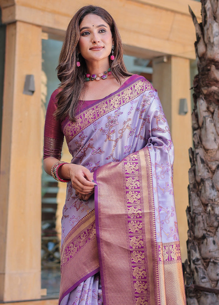Light Purple Spun Silk Saree With Blouse Piece