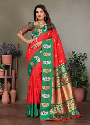 Red Spun Silk Saree With Blouse Piece