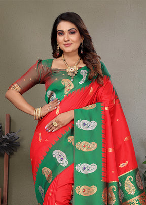 Red Spun Silk Saree With Blouse Piece