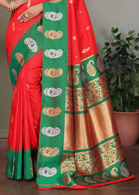 Red Spun Silk Saree With Blouse Piece