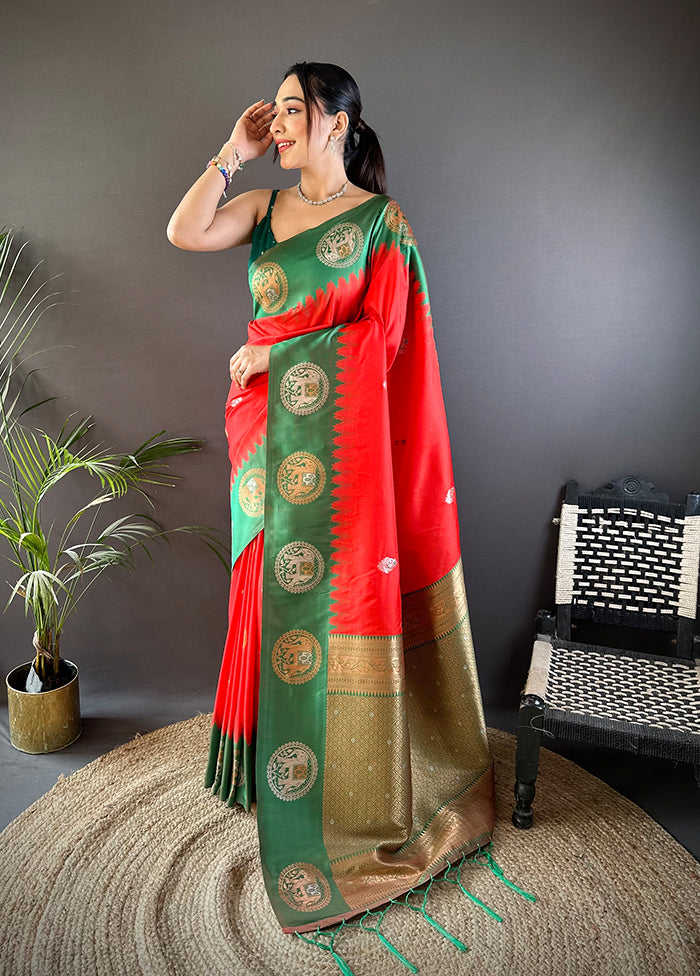 Red Spun Silk Saree With Blouse Piece