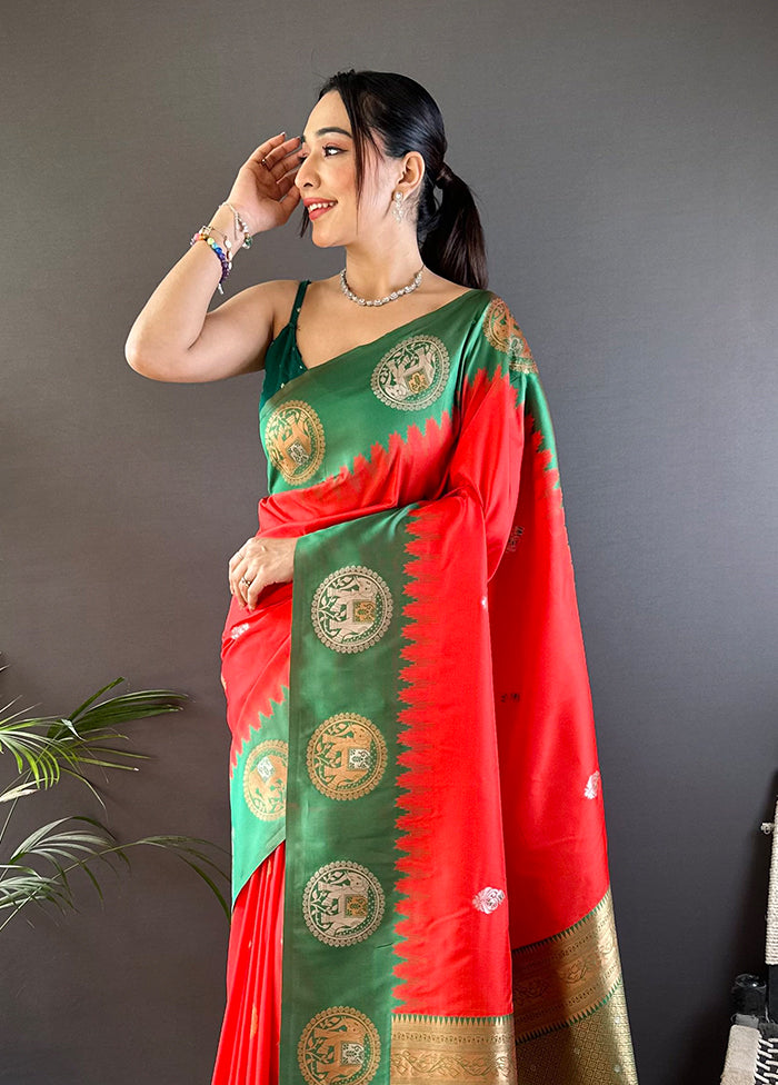 Red Spun Silk Saree With Blouse Piece