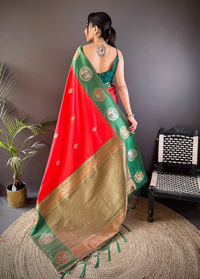 Red Spun Silk Saree With Blouse Piece