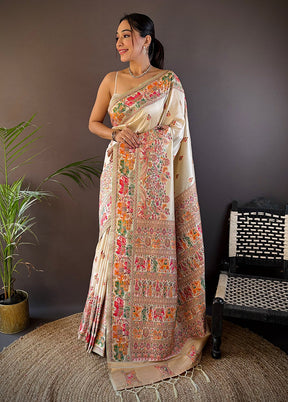Cream Spun Silk Saree With Blouse Piece