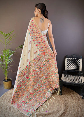 Cream Spun Silk Saree With Blouse Piece