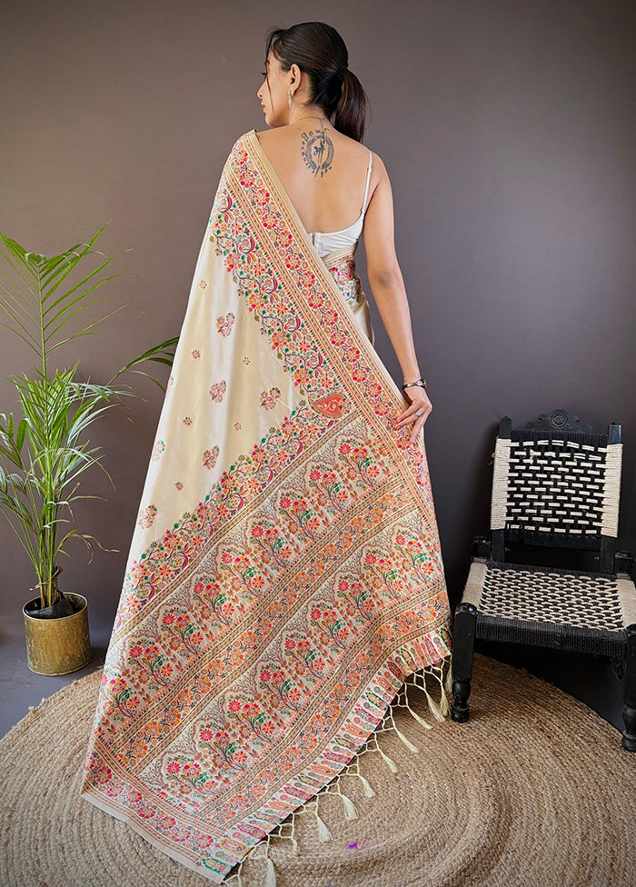 Cream Spun Silk Saree With Blouse Piece