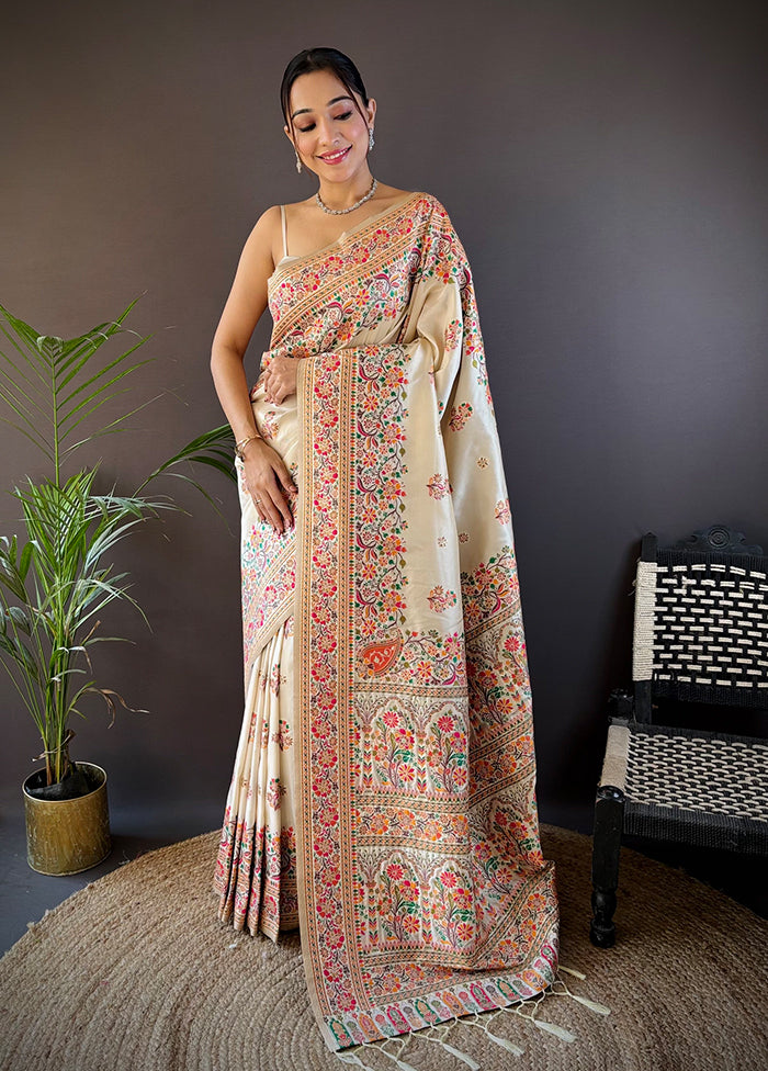 Cream Spun Silk Saree With Blouse Piece