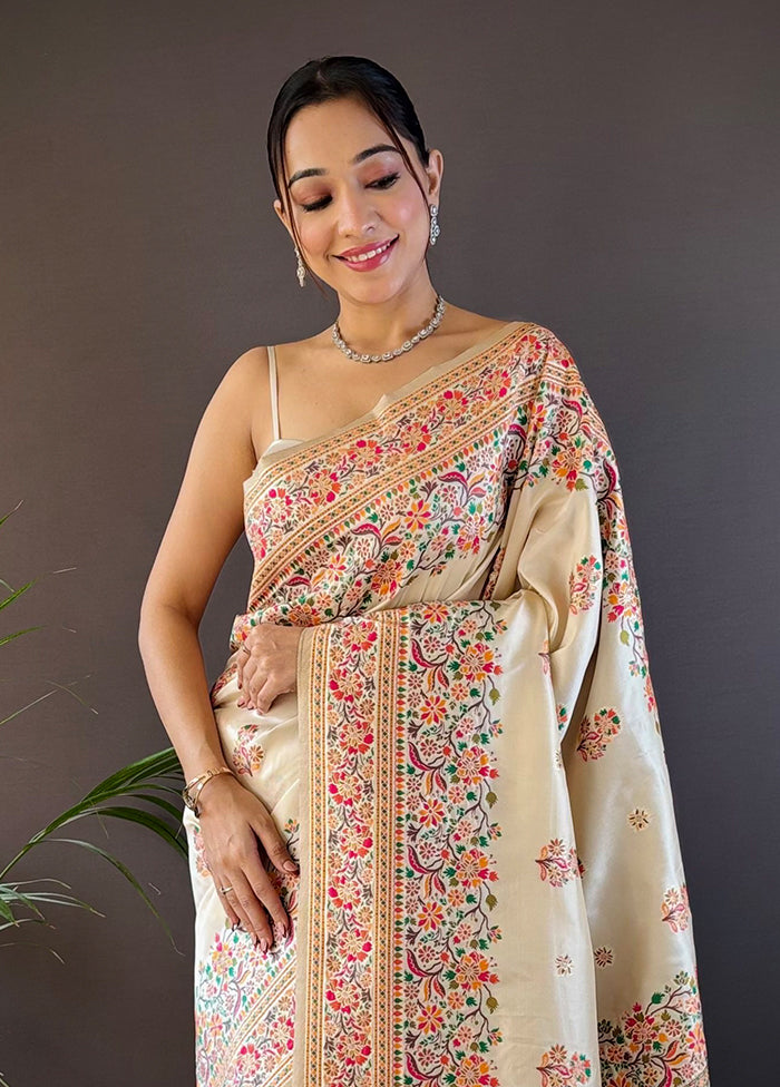 Cream Spun Silk Saree With Blouse Piece