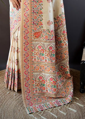 Cream Spun Silk Saree With Blouse Piece