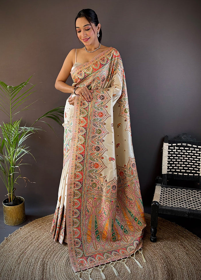 Cream Spun Silk Saree With Blouse Piece