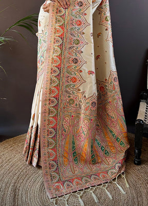 Cream Spun Silk Saree With Blouse Piece