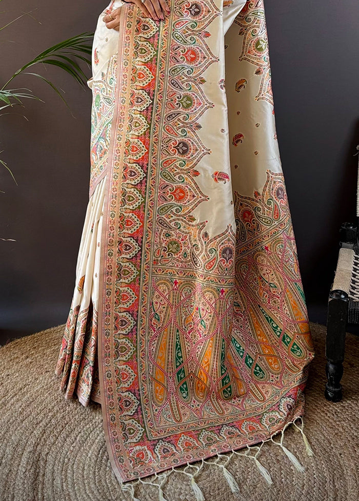 Cream Spun Silk Saree With Blouse Piece