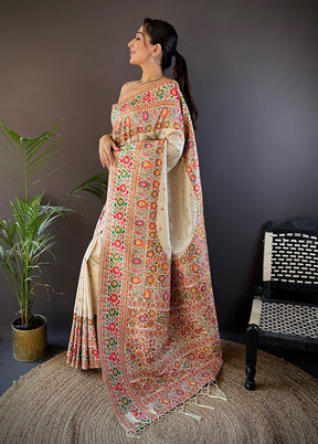 Cream Spun Silk Saree With Blouse Piece