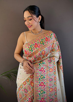 Cream Spun Silk Saree With Blouse Piece