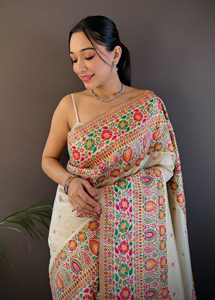 Cream Spun Silk Saree With Blouse Piece