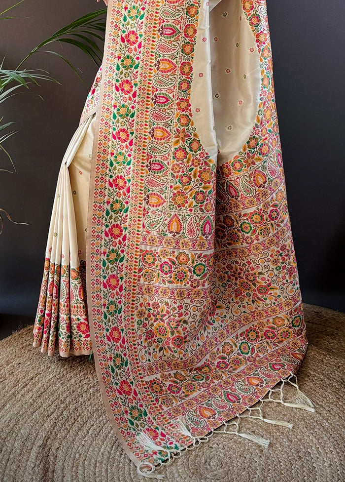 Cream Spun Silk Saree With Blouse Piece