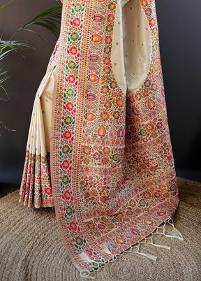 Cream Spun Silk Saree With Blouse Piece