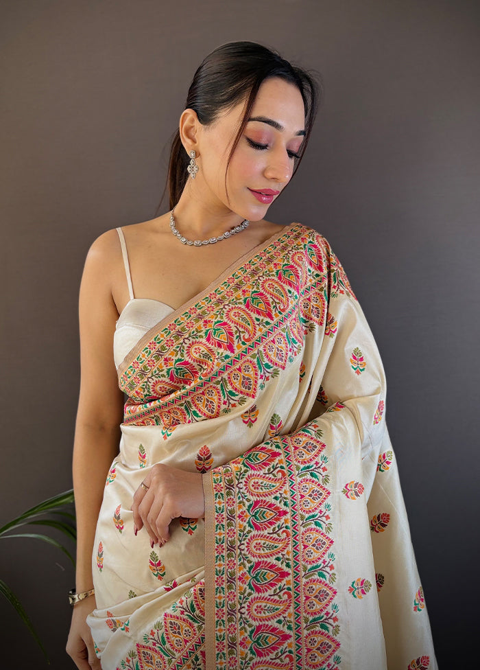 Cream Spun Silk Saree With Blouse Piece