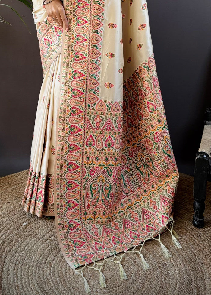 Cream Spun Silk Saree With Blouse Piece