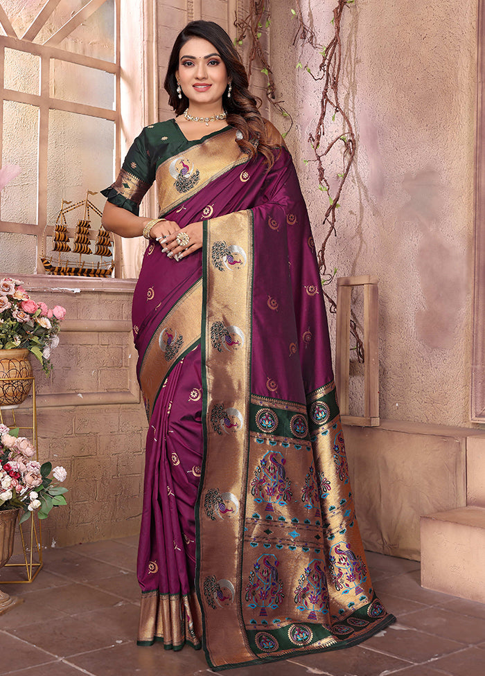 Wine Spun Silk Saree With Blouse Piece