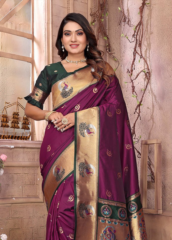 Wine Spun Silk Saree With Blouse Piece