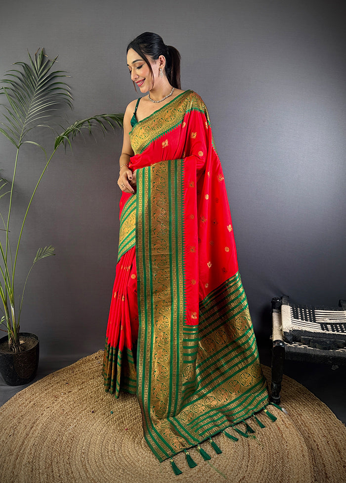 Red Spun Silk Saree With Blouse Piece