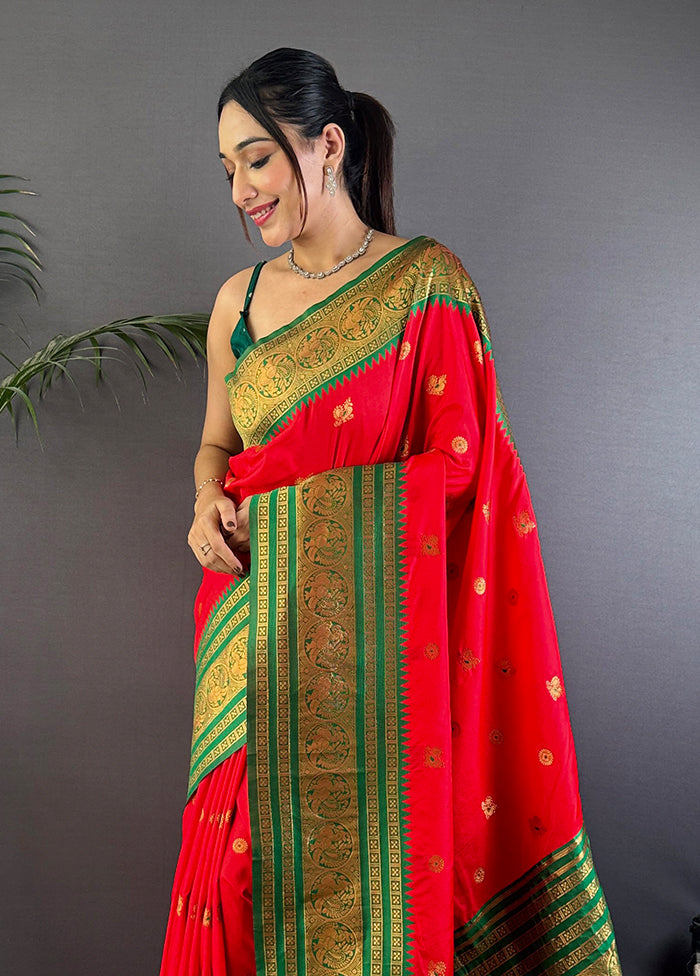 Red Spun Silk Saree With Blouse Piece
