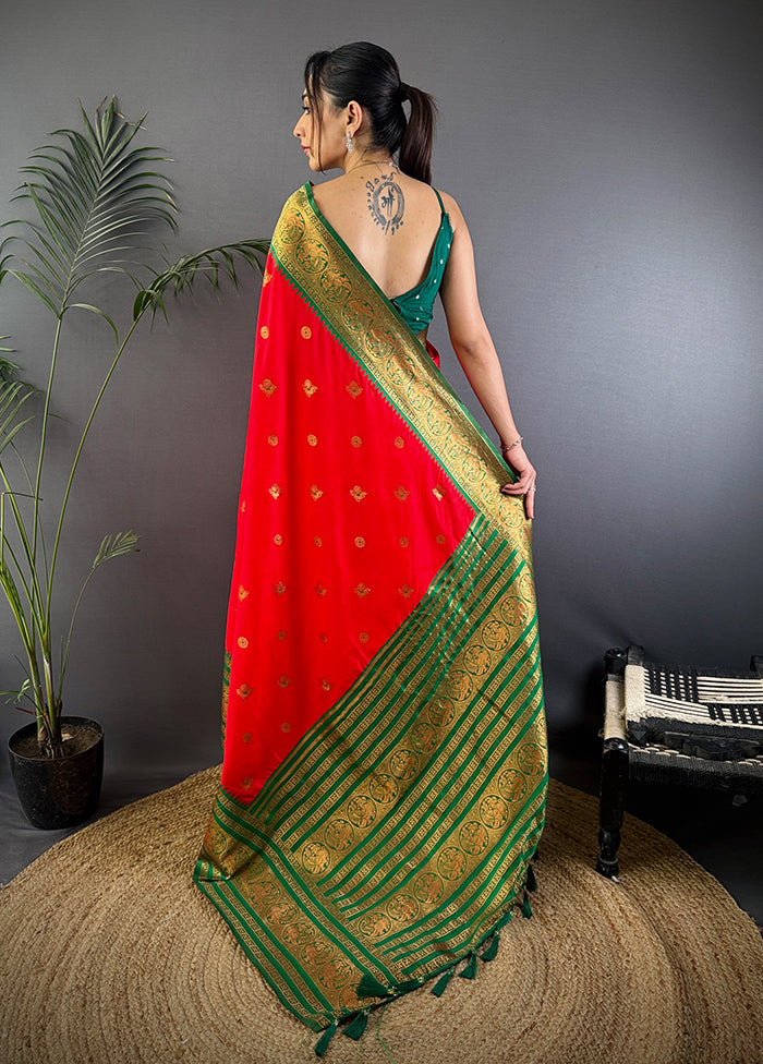 Red Spun Silk Saree With Blouse Piece