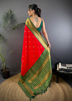 Red Spun Silk Saree With Blouse Piece