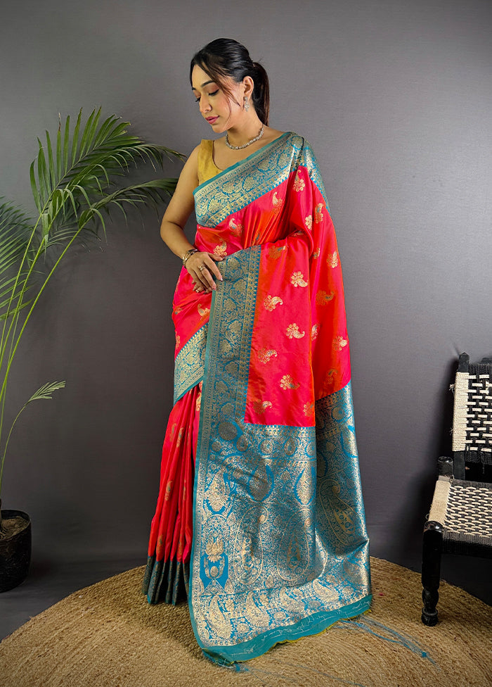 Red Spun Silk Saree With Blouse Piece