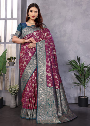 Wine Spun Silk Saree With Blouse Piece