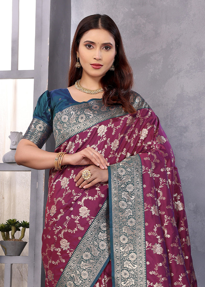 Wine Spun Silk Saree With Blouse Piece