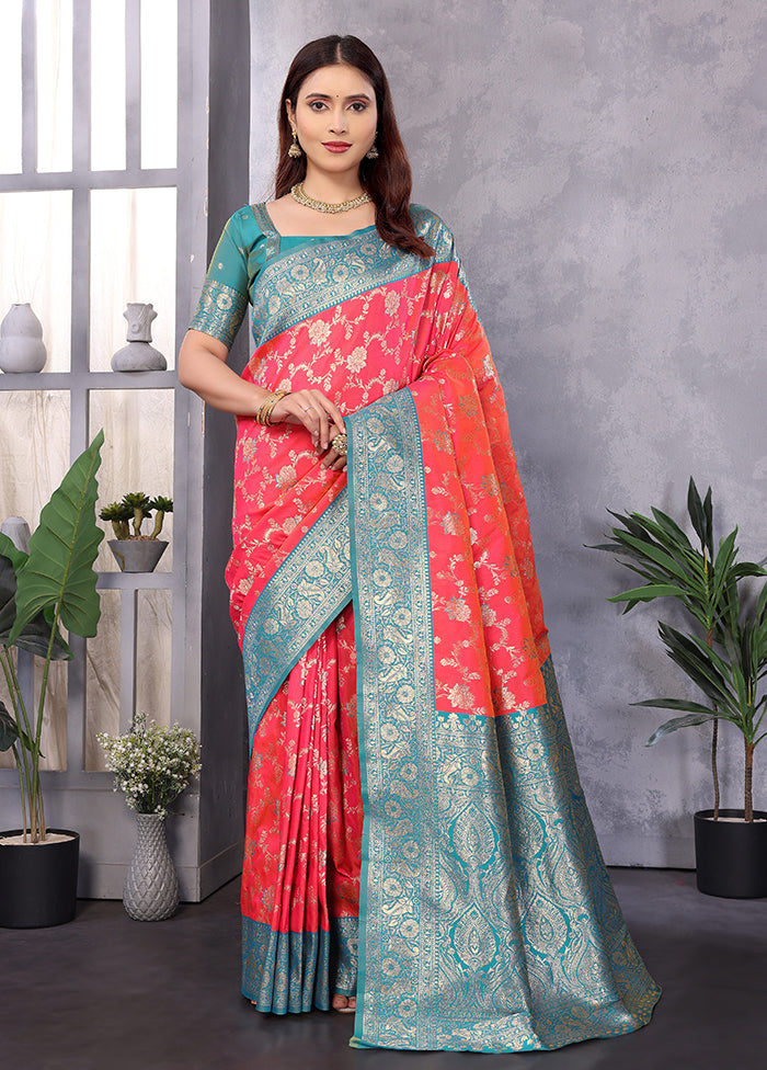 Peach Spun Silk Saree With Blouse Piece