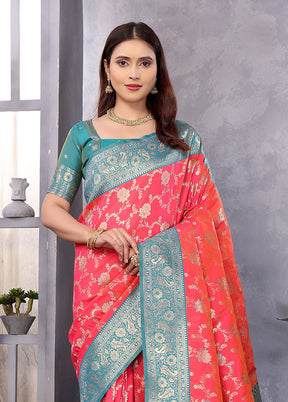 Peach Spun Silk Saree With Blouse Piece