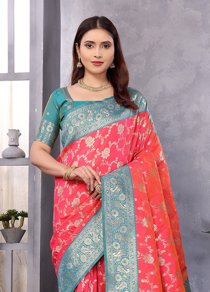 Peach Spun Silk Saree With Blouse Piece