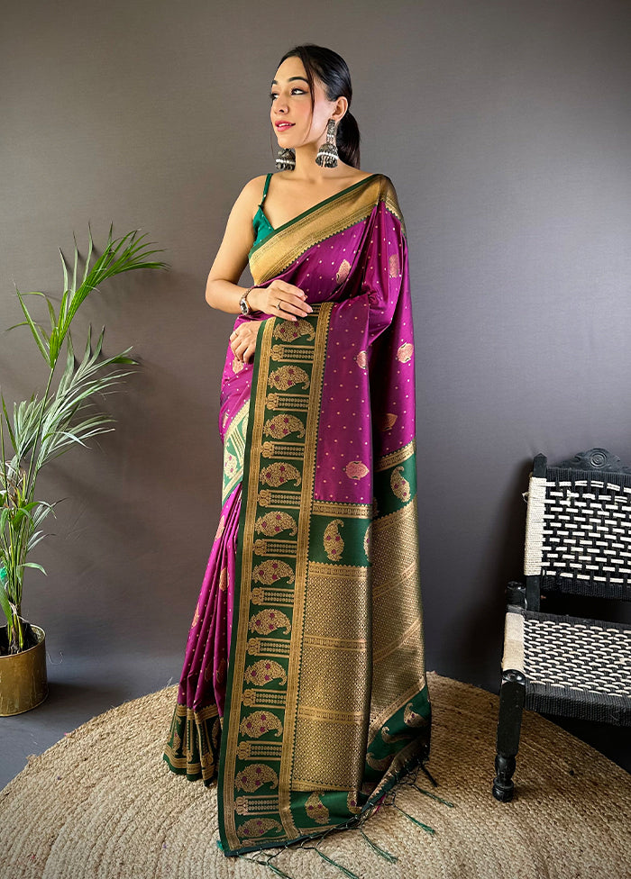 Wine Spun Silk Saree With Blouse Piece