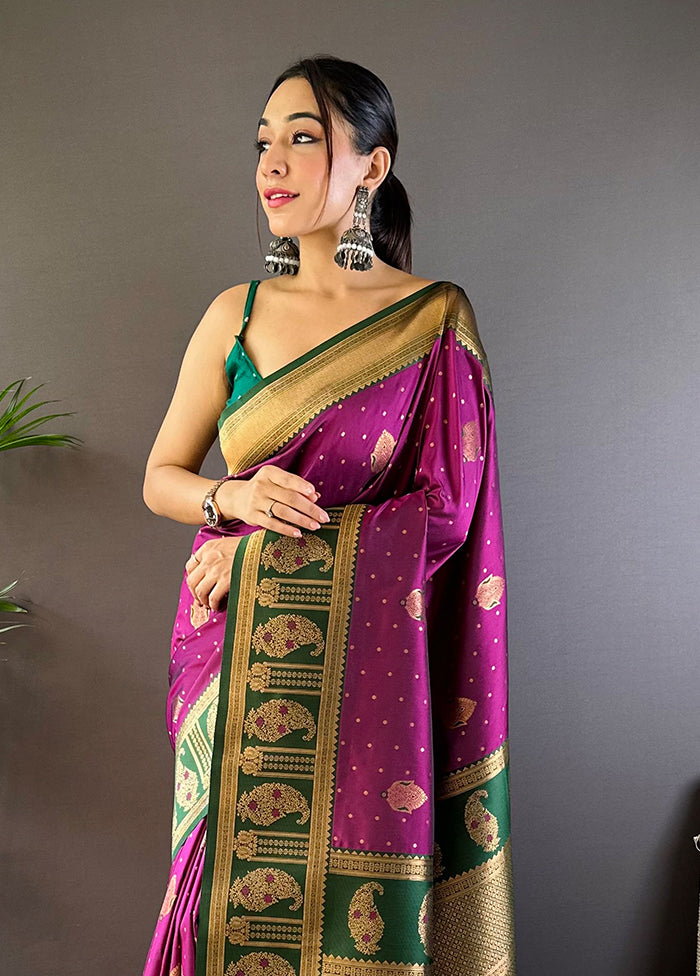 Wine Spun Silk Saree With Blouse Piece