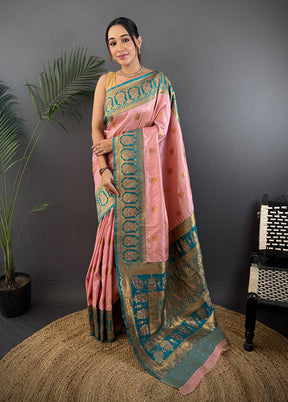 Peach Spun Silk Saree With Blouse Piece